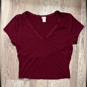 Womens Bozzolo V Neck Crop Top With Lace Size L NWOT